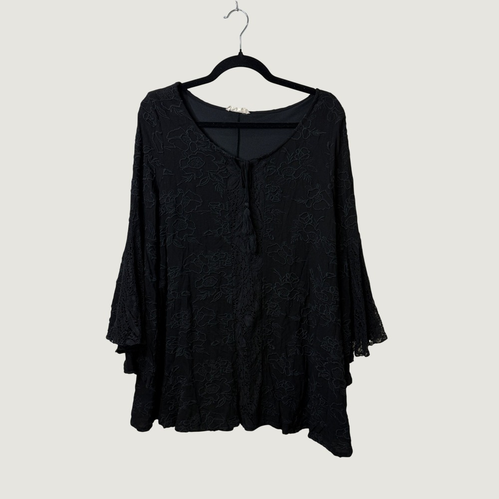 Altard State Womens Black Embroidered Lace Bell Sleeve Top Whimsigoth Romantic M
